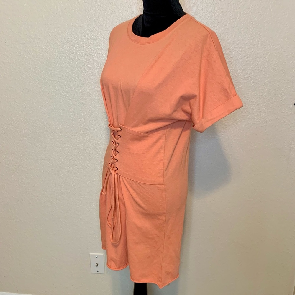 BP Nordstrom Corset Lace Up Tee Shirt Dress Orange Size Small - Picture 9 of 13